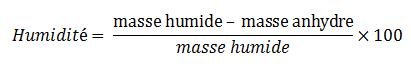 Formule de calcul de l'humidité d'un combustible